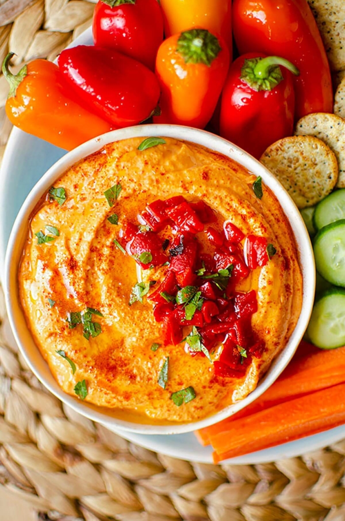 a serving of hummus with crudites