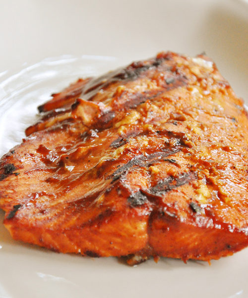 barbecued salmon on plate