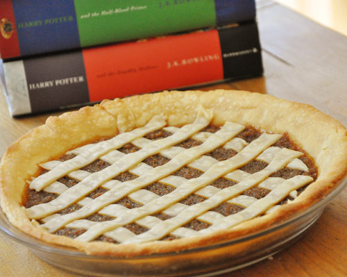 Treacle tart with Harry Potter books in the background