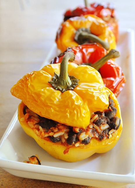 Vegetarian stuffed peppers on a white plate