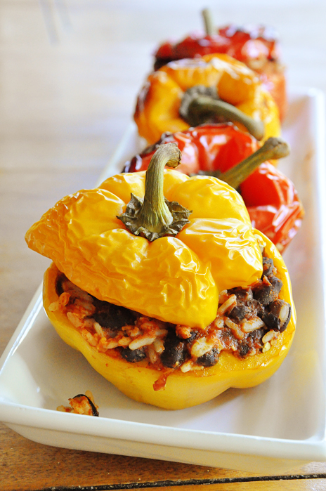 Vegetarian stuffed peppers on a white plate