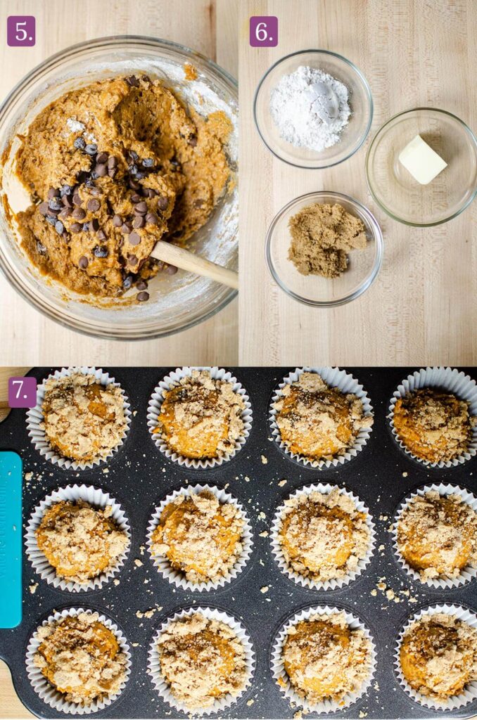 Steps for making the muffins and streusel topping.
