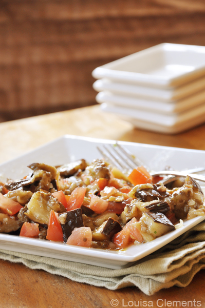 A plate of eggplant salad