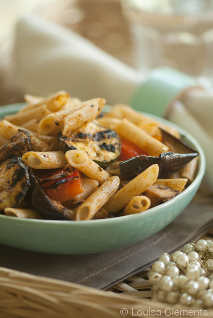 vegan pasta salad with grilled vegetables