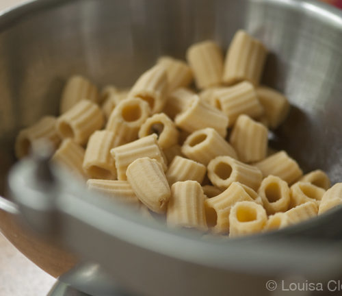 homemade rigatoni noodles in a bowl