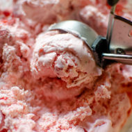 Closeup of a scoop of ice cream.