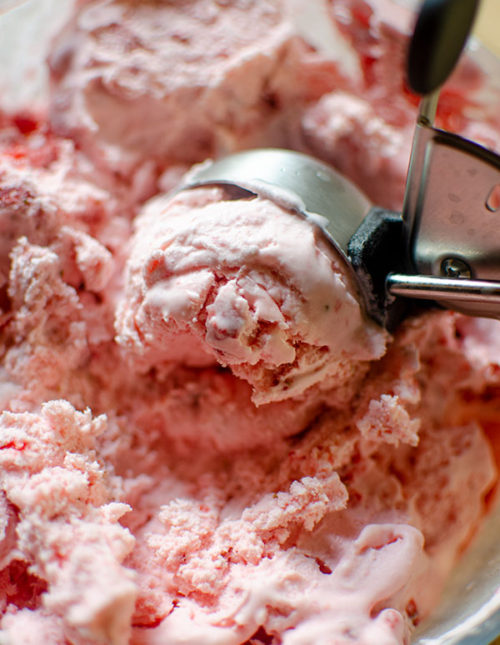 Closeup of a scoop of ice cream.