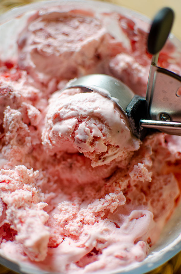 Closeup of a scoop of ice cream.