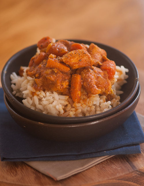 Make slow cooker moroccan chicken stew for dinner with chicken breasts, sweet potatoes and carrots. | livinglou.com