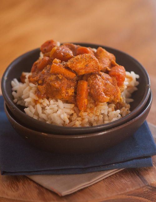 Make slow cooker moroccan chicken stew for dinner with chicken breasts, sweet potatoes and carrots. | livinglou.com