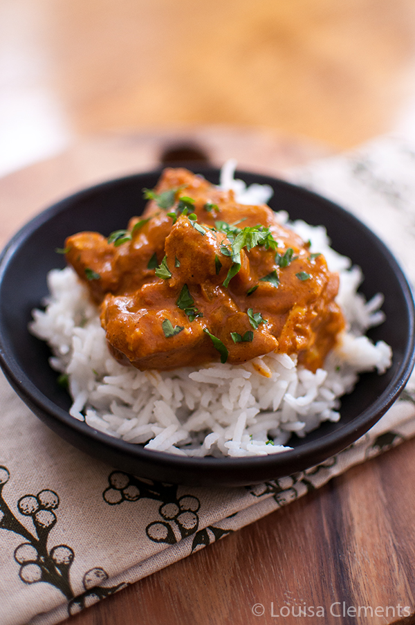 Skip the Indian take-out and try this easy slow cooker butter chicken that is made in your crockpot with coconut milk, ginger and a blend of Indian spices. | livinglou.com