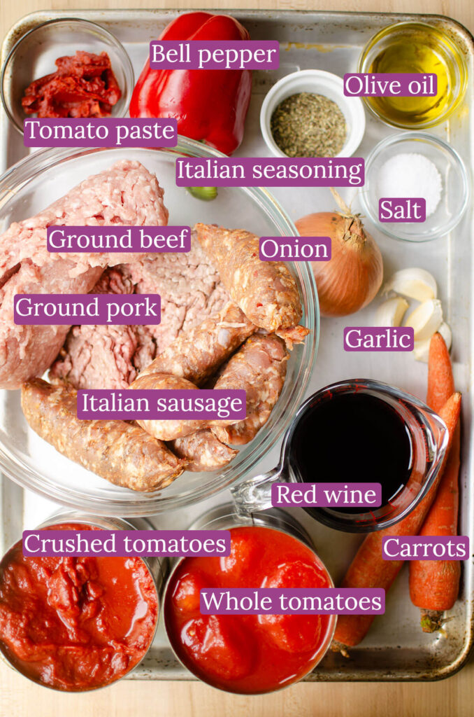 Labeled ingredients on an aluminum sheet pan.