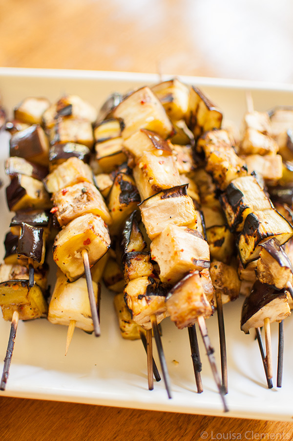 Grilled eggplant skewers are a great vegetarian barbecue option. via livinglou.com