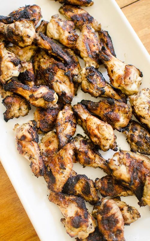 A platter of grilled Greek chicken wings