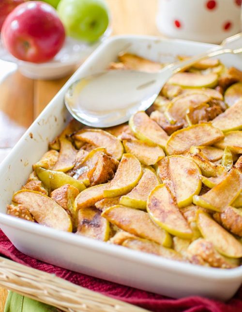 A simple and delicious brunch for fall, baked apple french toast will please any crowd. | www.livinglou.com