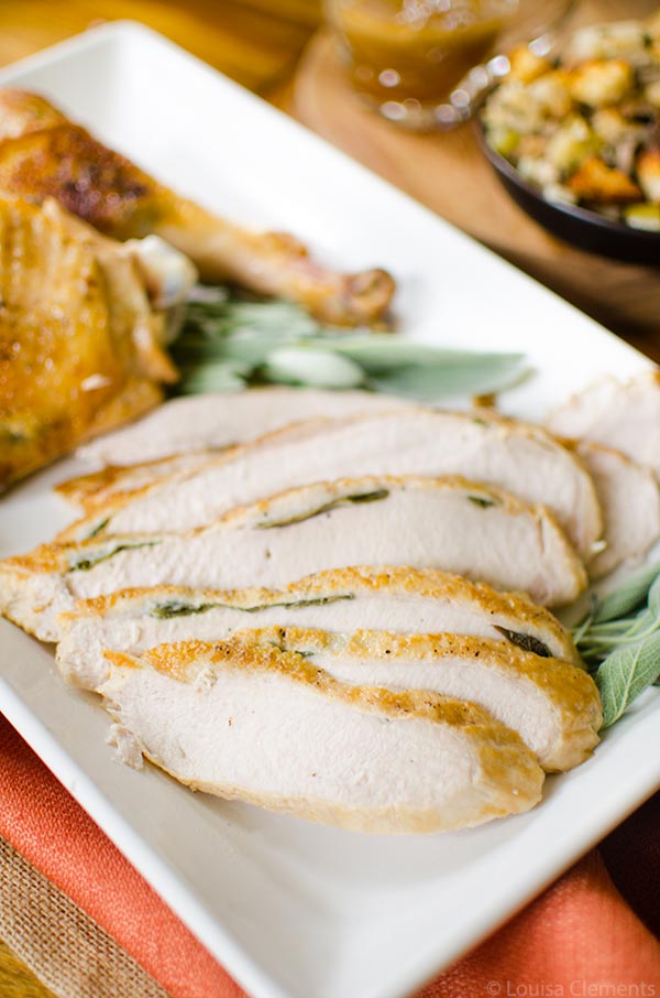 Sliced turkey breast on a Thanksgiving platter