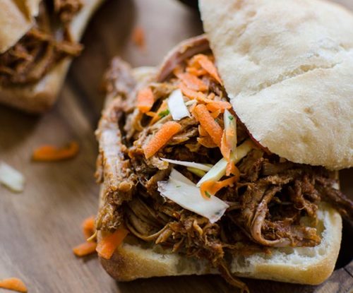 Make a big batch of slow cooker pulled pork with a healthy twist with carrots, pineapple juice and jalapeños. | livinglou.com