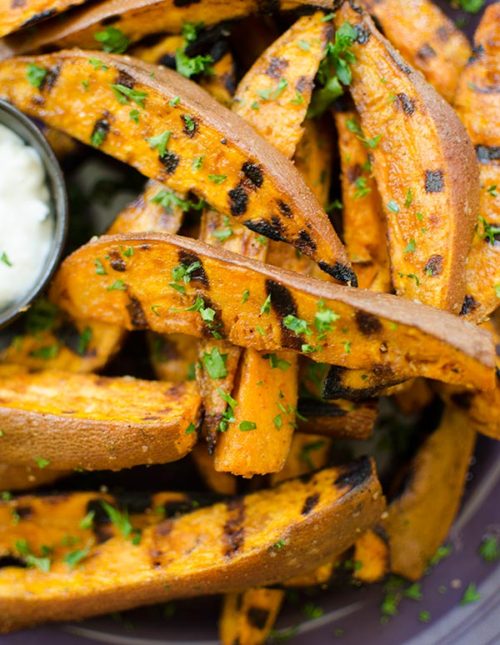 Grilled sweet potato wedges with cumin and cilantro. | livinglou.com