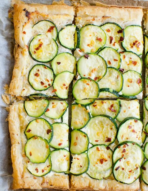 A simple zucchini tart made with puff pastry, ricotta, lemon and chili flakes. | livinglou.com