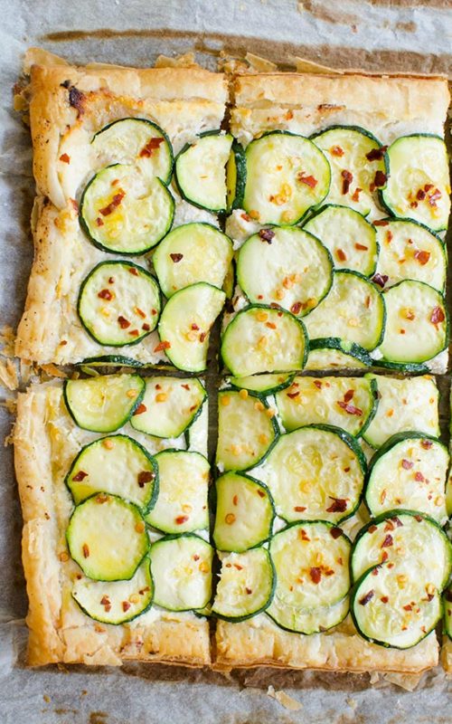A simple zucchini tart made with puff pastry, ricotta, lemon and chili flakes. | livinglou.com