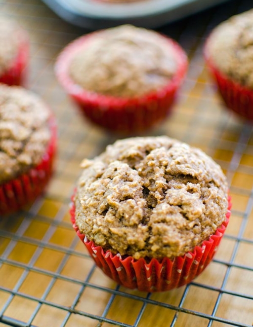 Whole wheat applesauce muffins using unsweetened applesauce for a healthy fall treat! | livinglou.com
