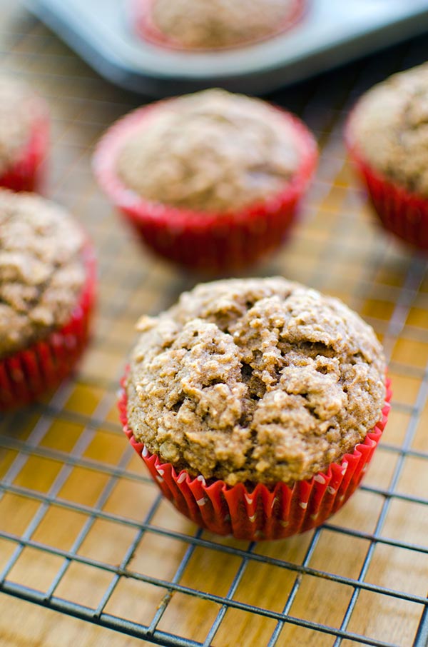 Whole wheat applesauce muffins using unsweetened applesauce for a healthy fall treat! | livinglou.com