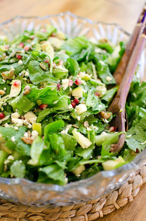 Thanksgiving chopped salad recipe with apple, brussels sprouts and feta cheese. | livinglou.com