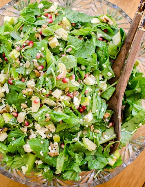 Thanksgiving chopped salad recipe with apple, brussels sprouts and feta cheese. | livinglou.com
