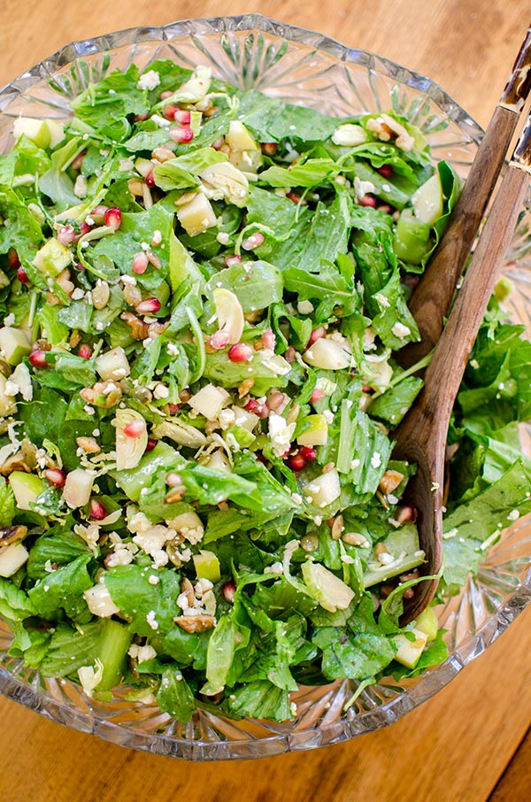 Thanksgiving chopped salad recipe with apple, brussels sprouts and feta cheese. | livinglou.com