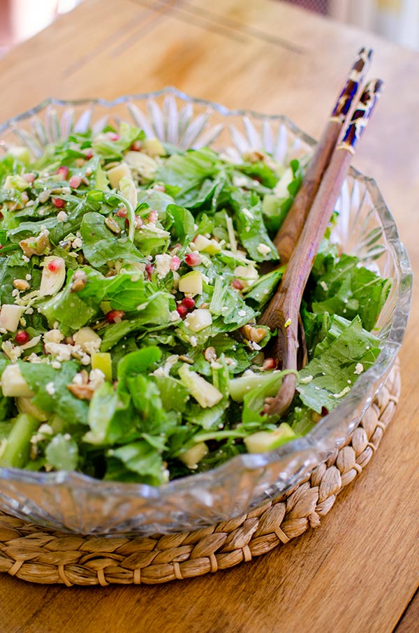 Thanksgiving chopped salad recipe with apple, brussels sprouts and feta cheese. | livinglou.com