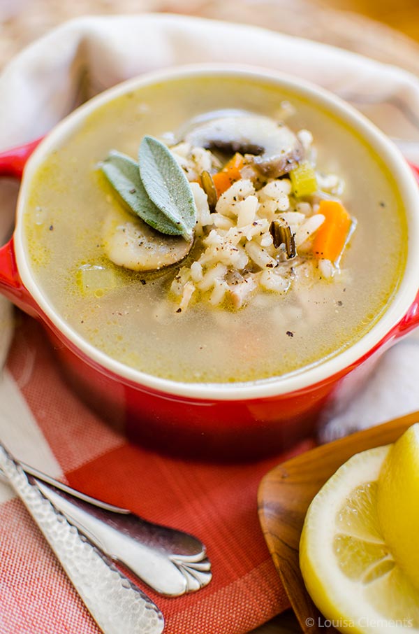 Take those Thanksgiving leftovers to the next level with this leftover turkey and wild rice soup with mushrooms, carrots and sage, | livinglou.com
