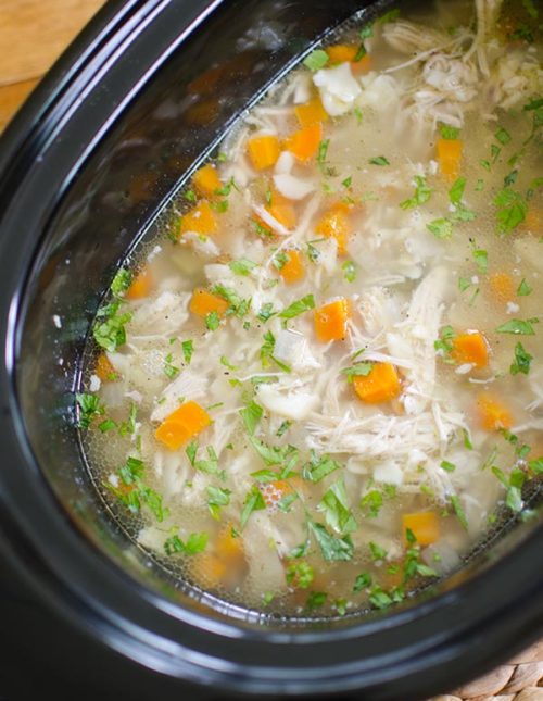 Make a budget-friendly and simple slow cooker chicken noodle soup for a healthy dinner. | livinglou.com