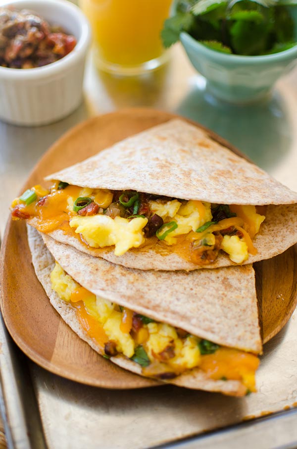 Quick Mexican-inspired breakfast quesadilla recipe. | livinglou.com