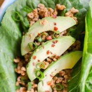 These chicken lettuce wraps come together in 20-minutes and are super light and healthy with ginger, lime juice and smoked paprika. | livinglou.com