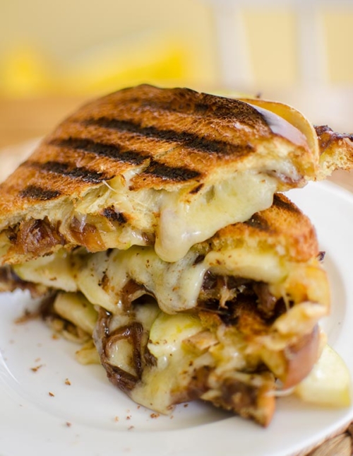 A gooey grilled cheese sandwich made with caramelized onions, green apple and horseradish. | livinglou.com