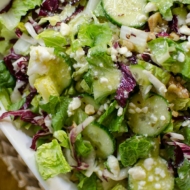 Chopped salad with romaine, radicchio, cucumber, walnuts and a light blue cheese vinaigrette. | livinglou.com
