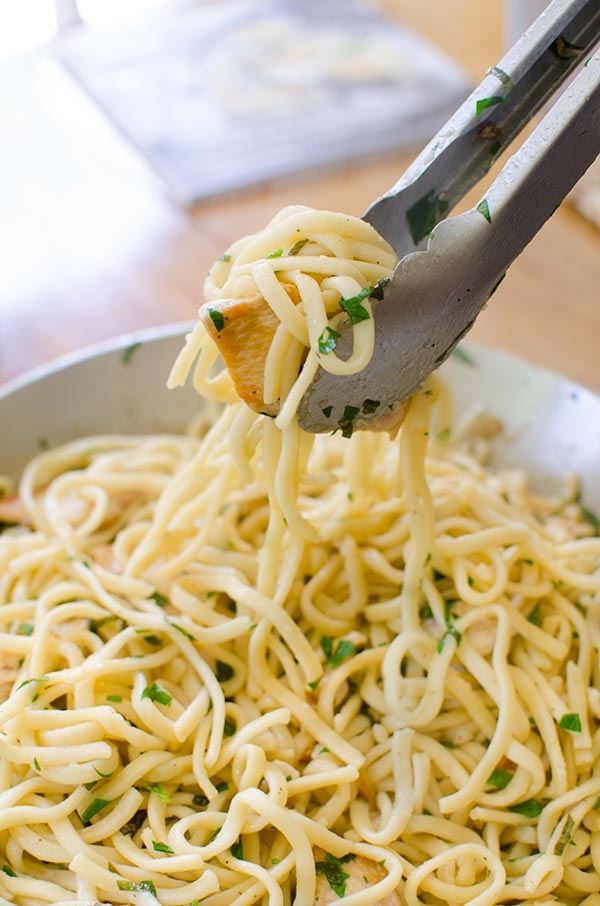 A quick dinner recipe for pasta with chicken and fresh herbs. | livinglou.com