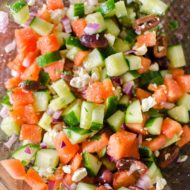 Greek watermelon feta salad is a refreshing summer salad with a lime vinaigrette and fresh mint. | livinglou.com