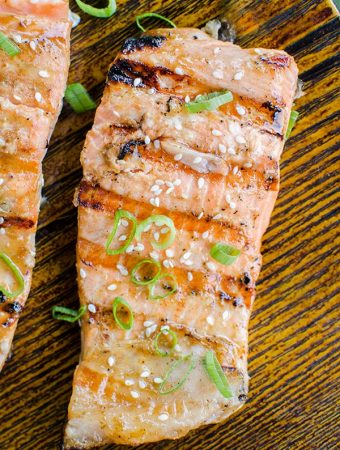 Grilled salmon with a Dijon and maple syrup marinade is the perfect and simple way to grill fish this summer. | livinglou.com