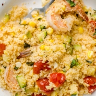 One-pot couscous with shrimp, corn and zucchini. | livinglou.com