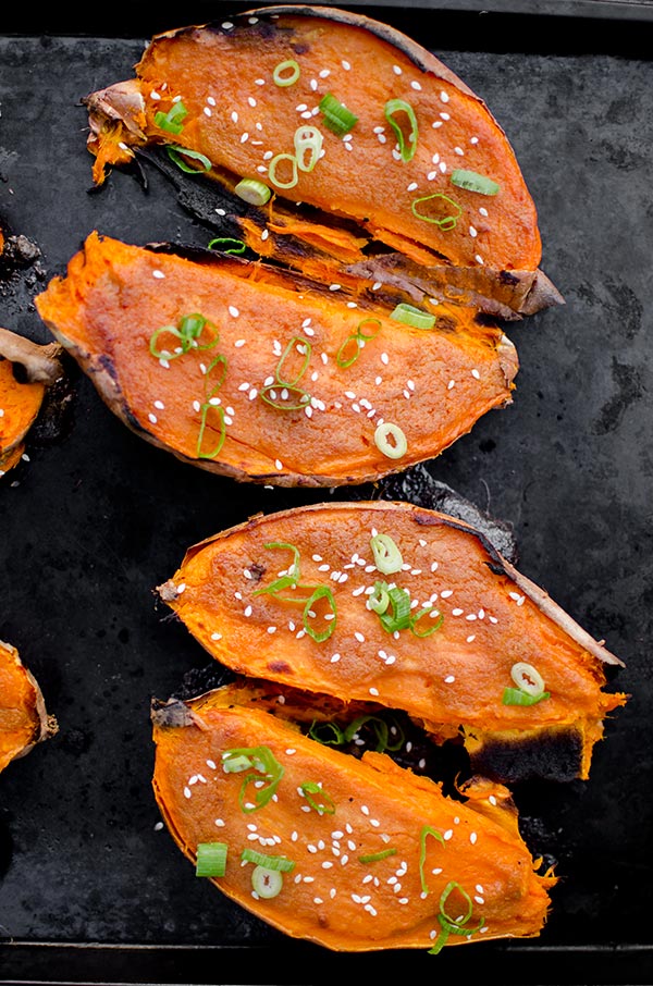 Miso roasted sweet potatoes with sesame oil. | livinglou.com
