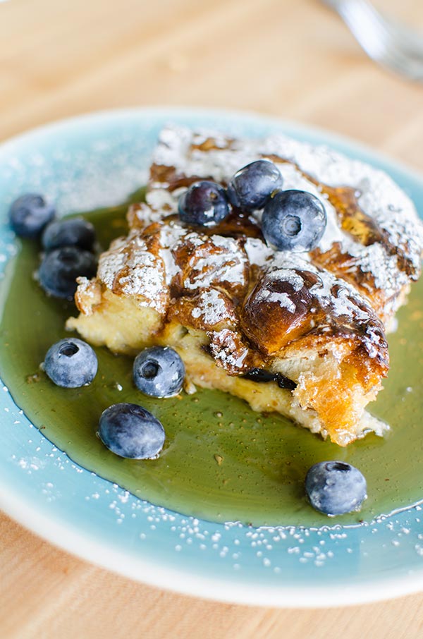 Croissant baked french toast made with Bauli chocolate flavour croissants. | livinglou.com