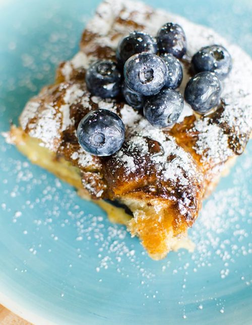 Croissant baked french toast made with Bauli chocolate flavour croissants. | livinglou.com