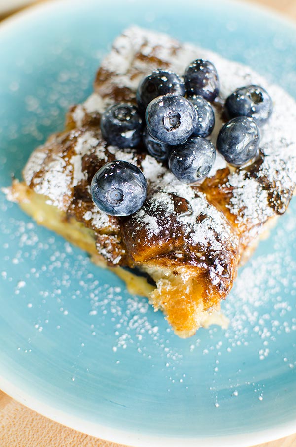 Croissant baked french toast made with Bauli chocolate flavour croissants. | livinglou.com