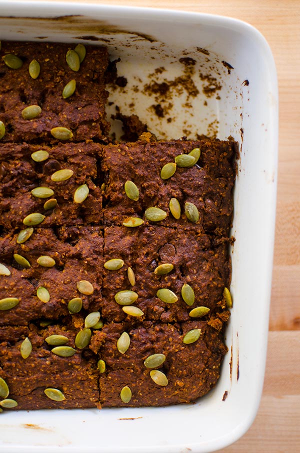 Whole wheat pumpkin chocolate chip bars are so light and fluffy you won't even believe they are made with whole wheat flour! | livinglou.com