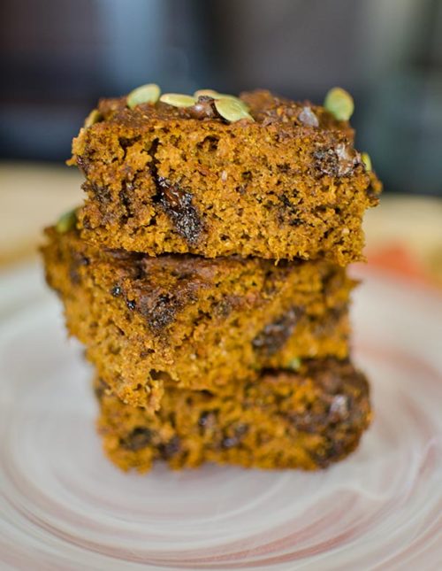 Whole wheat pumpkin chocolate chip bars are so light and fluffy you won't even believe they are made with whole wheat flour! | livinglou.com