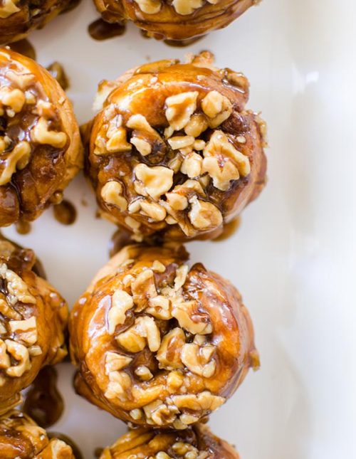 Use store-bought croissants for a simple hack for gooey cinnamon buns with a sticky, walnut topping. | livinglou.com