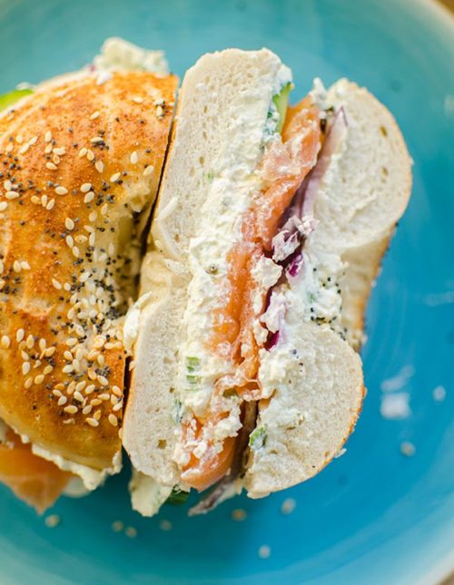 Make the best bagel and cream cheese at home with a simple recipe for cream cheese with scallions and capers--the perfect addition to smoked salmon. | livinglou.com