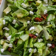 Grilled asparagus salad with basil vinaigrette is the perfect early summer salad with avocado, goats cheese and sundried tomatoes. | livinglou.com