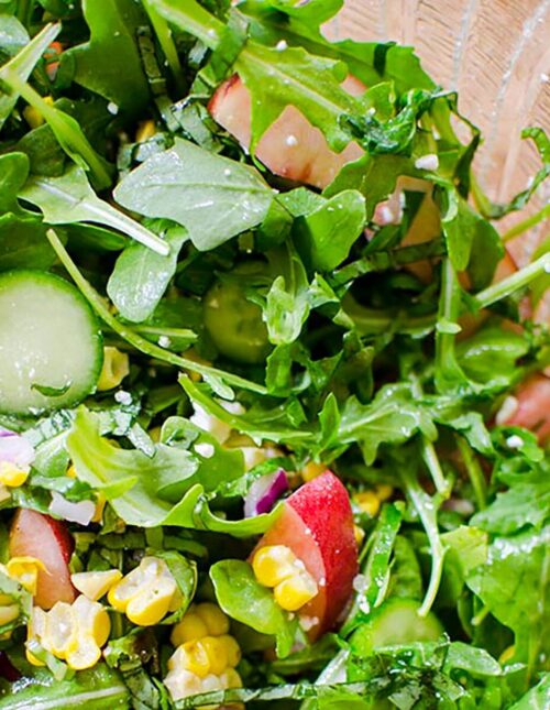 Salad in a glass bowl.